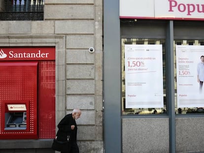 Sucursal del Banco Santander y del Banco Popular en Madrid