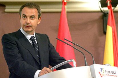 José Luis Rodríguez Zapatero en su intervención esta mañana en un acto conmemorativo del 75 aniversario de la Federación de Trabajadores de la Enseñanza de UGT.
