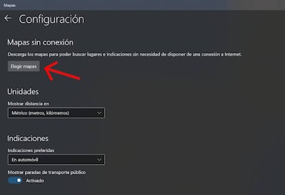 Configuración de los mapas de Windows 10.