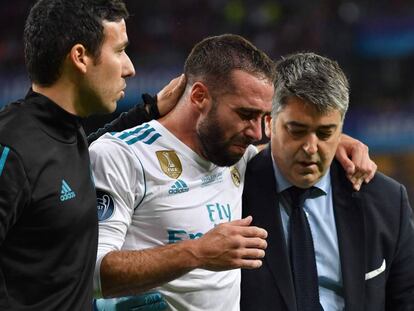 Carvajal llora tras lesionarse en la final de la Champions.