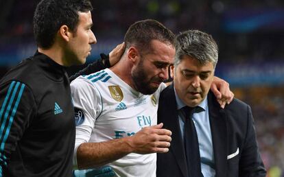 Carvajal llora tras lesionarse en la final de la Champions.