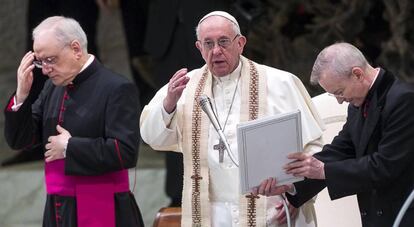 El Papa durante la audiencia semanal en el Vaticano, este miércoles.