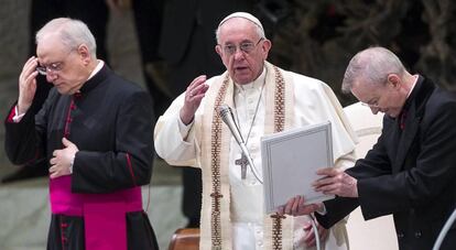 El Papa durante la audiencia semanal en el Vaticano, este miércoles. 