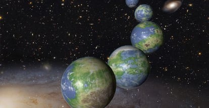Una ilustración de los innumerables planetas parecidos a la Tierra que aún están por nacer en los próximos 100 billones de años.