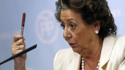 La senadora de PP Rita Barberá durante su comparecencia en Valencia.