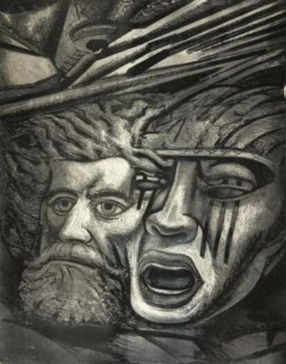 ‘Bilbao y Galvarino’, de David Siqueiros.
David Alfaro Siqueiros, “Bilbao y Galvarino”, litografía, 75 x 58.8 cms, c1946