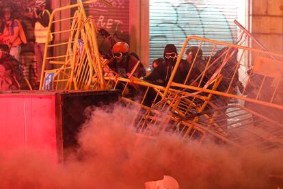 Demonstrators during the incidents in Barcelona on Friday.