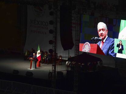 Andrés Manuel López Obrador, durante el mensaje a la Nación por los tres años de Gobierno.