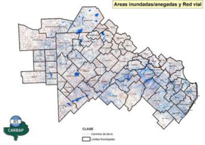 El área afectada en la cuenca del Salado.