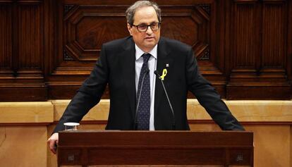 Quim Torra en la sesión de investidura en el Parlamento de Cataluña.