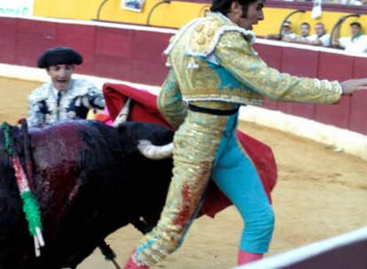 El torero Cayetano sufre la cogida de su segundo toro en la plaza de toros de Huesca