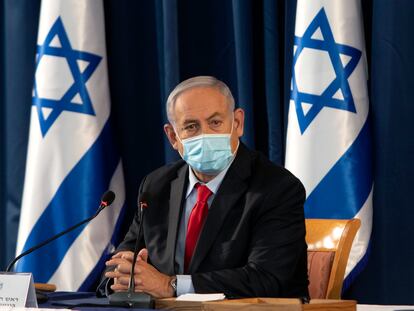 El primer ministro israelí, Benjamín Netanyahu, en la reunión del Gobierno del domingo.
