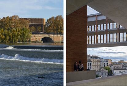 <strong>Escuela de Económicas de la Universidad de Toulouse</strong> (2019). Situado en un codo del Canal de Garona, el nuevo edificio de la facultad es, según las arquitectas, "una composición de los elementos característicos de Toulouse reinterpretados: contrafuertes, rampas, frescos e interiores misteriosos, con claustros y patios". |