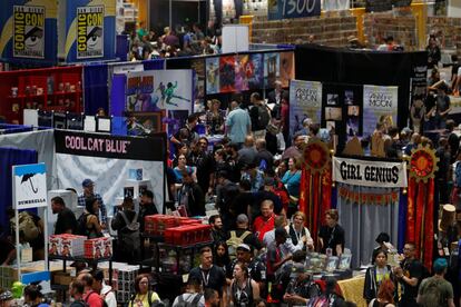 Vista general de parte de las instalaciones de la Comic-Con que algunos asistentes han podido visitar la noche antes de la inauguración oficial de la convención, el 18 de julio.