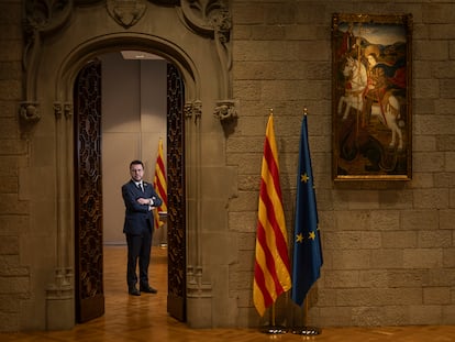 El presidente Pere Aragonès posaba el viernes en su despacho del Palau de la Generalitat, en Barcelona.