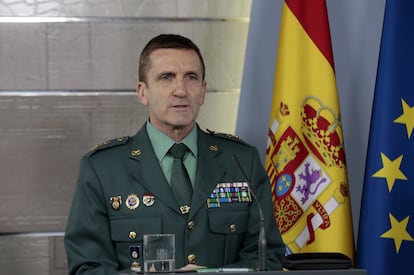 José Manuel Santiago, the chief of staff of the Civil Guard, at the government‘s press conference on the coronavirus crisis.