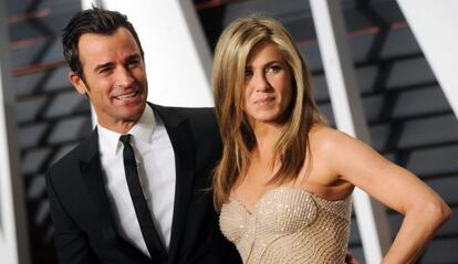 Justin Theroux e Jennifer Aniston na festa pós-Oscar da Vanity Fair.