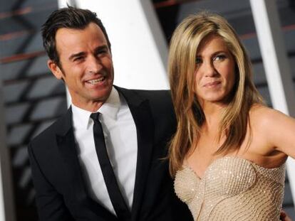 Justin Theroux e Jennifer Aniston na festa pós-Oscar da Vanity Fair.