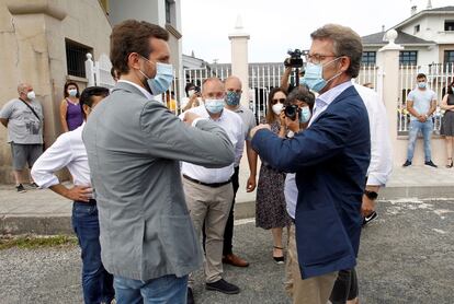 Feijóo y Casado en un mitin en As Pontes (A Coruña), el pasado 4 de julio.