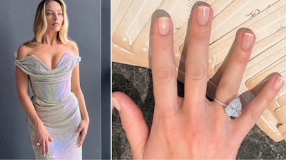 Margot Robbie con la manicura Baby French. Fotos de @betina_goldstein, Chanel Nail Artist.