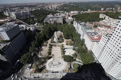 Vistas desde la última planta del hotel Riu Plaza España de Madrid.