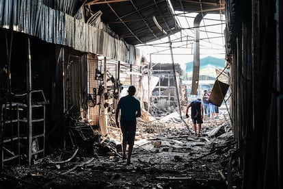 El mercado central de Sloviansk (Ucrania), destruido por los atques rusos.