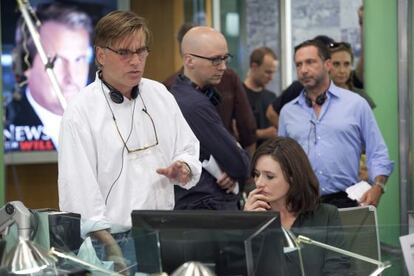 El guionista Aaron Sorkin, durante la grabación de 'The Newsroom'