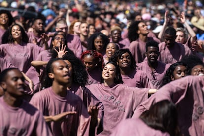 Attendees at Kanye West's 'Sunday service' mass at Coachella in 2019.