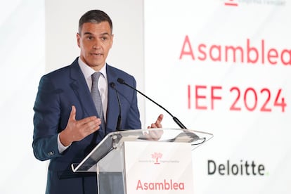 El presidente del Gobierno, Pedro Sánchez, durante su intervención en la clausura de la Asamblea Anual de socios del Instituto de la Empresa Familiar.