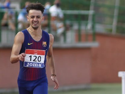 Aleix Porras, en el campeonato de España de 400m vallas en 2020 en Getafe.