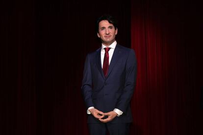 La estatua de cera del primer ministro canadiense, Justin Trudeau, exhibida en el Museo Grévin de Montreal.
