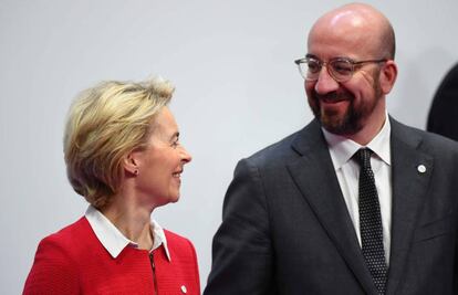 Los presidentes de la Comisin, Ursuela von der Leyen, y el Consejo, Charles Michel, este lunes en Madrid. 