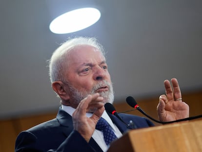 Brazil's President Luiz Inacio Lula da Silva speaks during a ceremony announcing investments by public banks in states, at the Planalto Palace in Brasilia, Brazil, December 12, 2023.