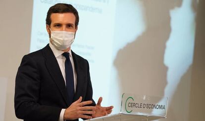 El líder del PP, Pablo Casado, durante una conferencia organizada por el Círculo de Economía en Barcelona el pasado 18 de enero.