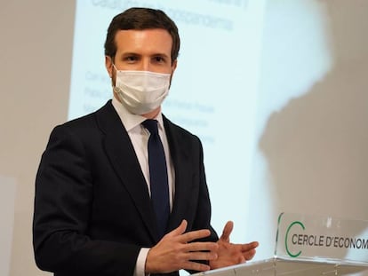El líder del PP, Pablo Casado, durante una conferencia organizada por el Círculo de Economía en Barcelona el pasado 18 de enero.