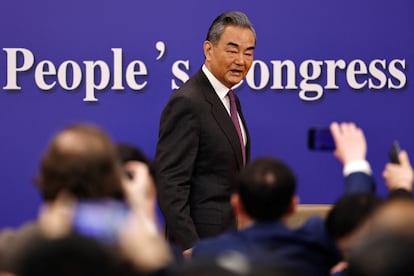 El ministro de Exteriores chino, Wang Yi, asiste a una rueda de prensa celebrada este jueves durante la Asamblea Popular Nacional (APN), en Pekín.