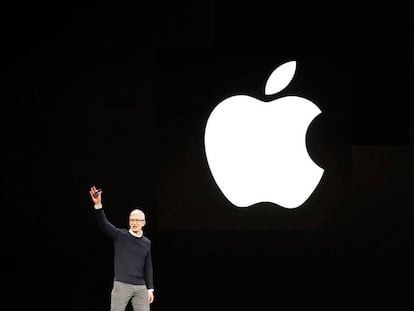 Tim Cook en una keynote de Apple.