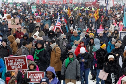 Anti-abortion demonstrators participate in the annual "March for Life", the second since the U.S. Supreme Court overturned the landmark Roe v. Wade abortion decision