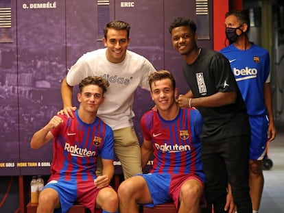 De izquierda a derecha, Gavi, Éric García, Nico y Ansu Fati, en una imagen de Instagram.