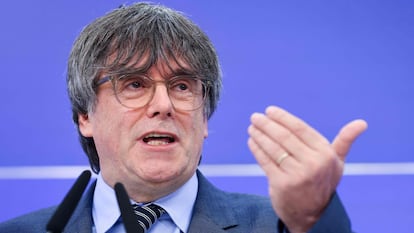 Carles Puigdemont, durante una rueda de prensa este miércoles en Bruselas.