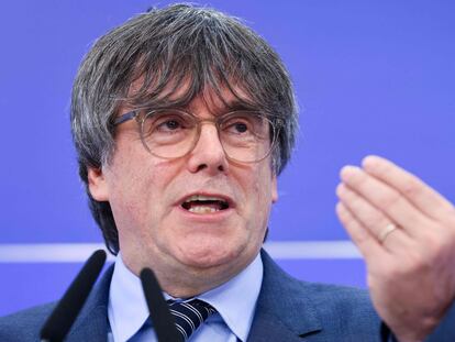 Carles Puigdemont, durante una rueda de prensa este miércoles en Bruselas.