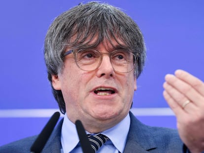 Puigdemont durante la comparecencia de prensa, este miércoles en Bruselas.