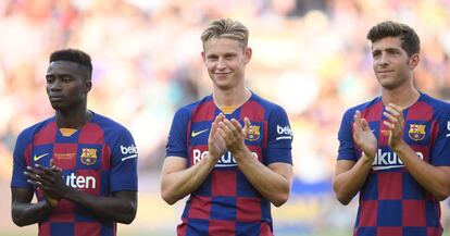 Wagué, De Jong y Sergi Roberto, en la tarde del Gamper.