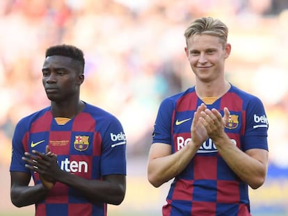 Wagué, De Jong y Sergi Roberto, en la tarde del Gamper.