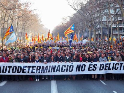 Catalan premier Quim Torra and other pro-independence leaders led the march against trial of separatists leaders in Barcelona.