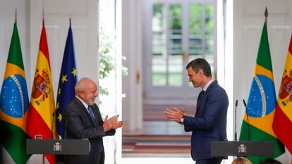 Lula da Silva y Pedro Sánchez, durante una rueda de prensa en el Palacio de la Moncloa en abril de 2023.