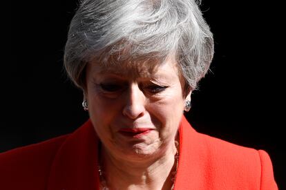 La primera ministra británica, Theresa May, tras anunciar su dimisión, el 24 de mayo de 2019.