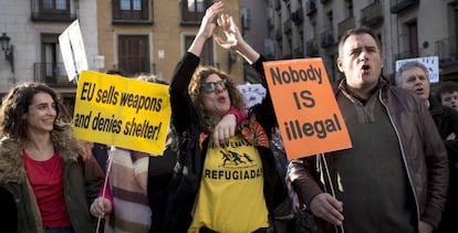 Concentraci&oacute;n celebrada en Madrid a finales de febrero a favor de refugiados y migrantes.