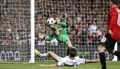 Parada de De Gea a Coentrão durante el reciente Madrid-Manchester.