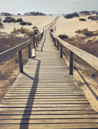 Pasarela en la playa de Costa Nova (Portugal).